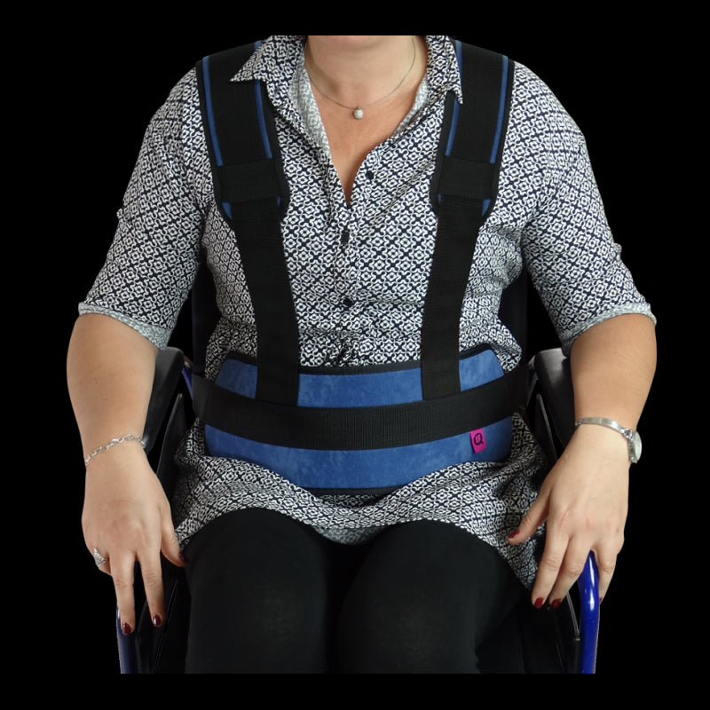 Ceinture abdominale avec bretelles type harnais de maintien au fauteuil