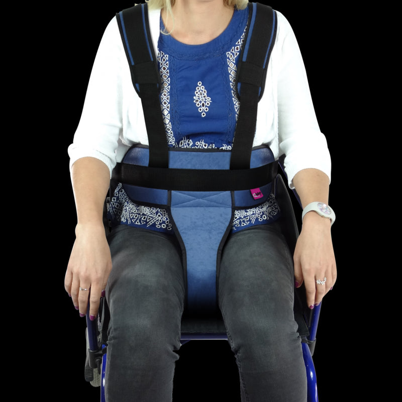 Harnais ceinture abdominale avec bretelles avec support périnéal de maintien au fauteuil serrure aimant