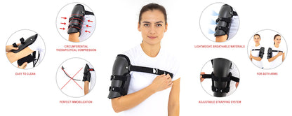 Attelle bivalve indiquée pour les fractures de l'humérus avec support de bras