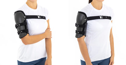 Attelle bivalve indiquée pour les fractures de l'humérus avec support de bras