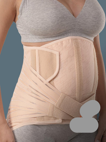 Orthosis for prominent abdomen for stabilising and supporting the lumbar rachis, with rigid and thermoformable pads