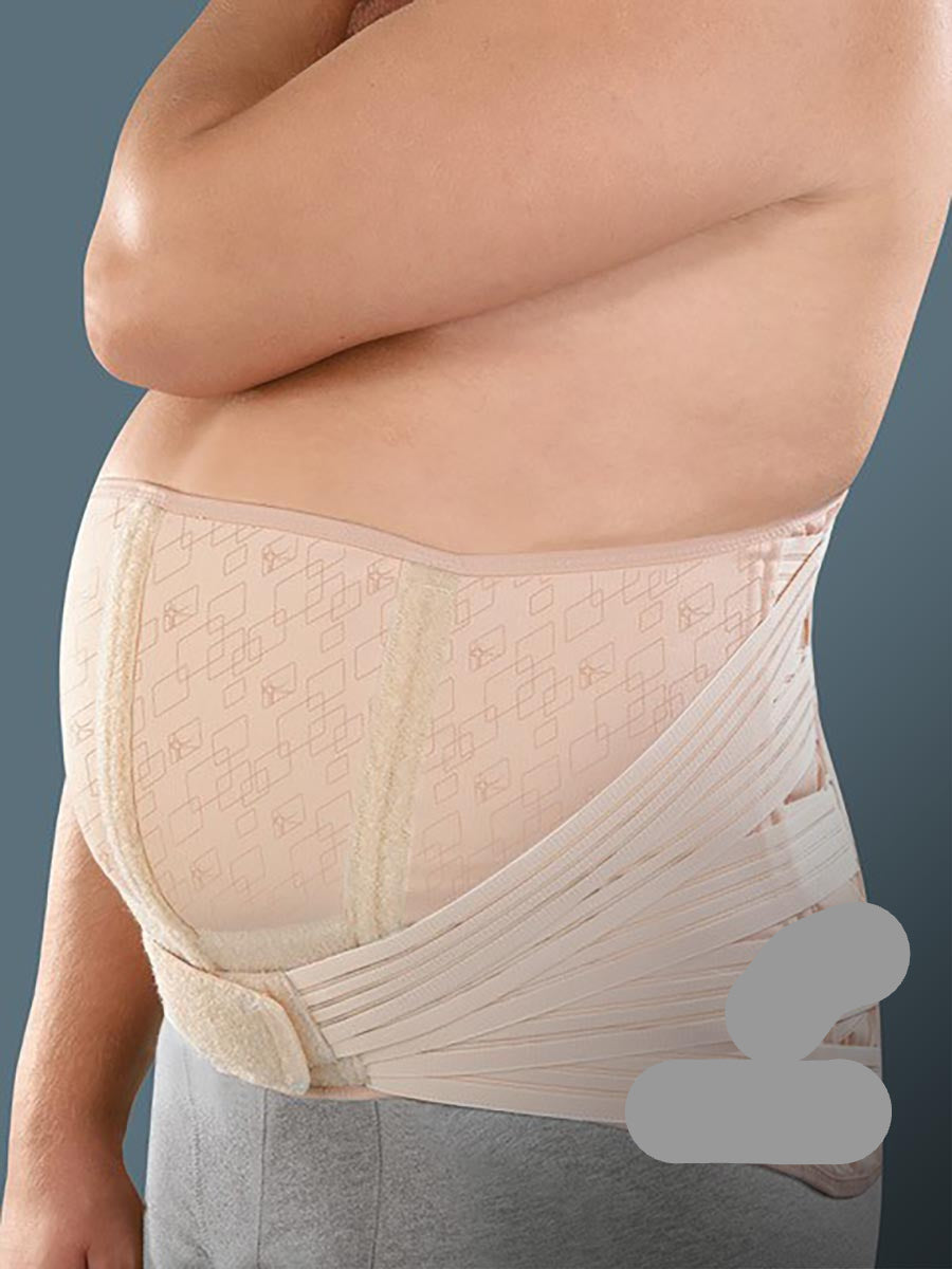 Orthosis for prominent abdomen for stabilising and supporting the lumbar rachis, with rigid and thermoformable pads
