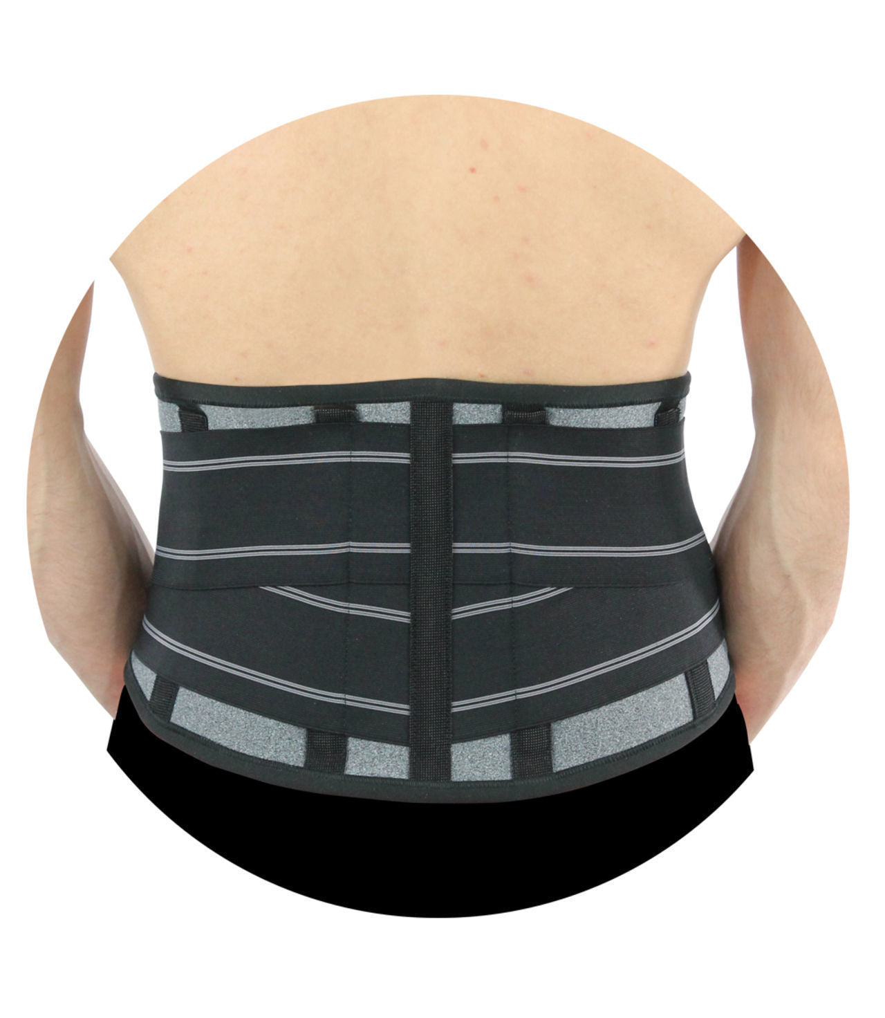 "Stays in place" lumbar support belt