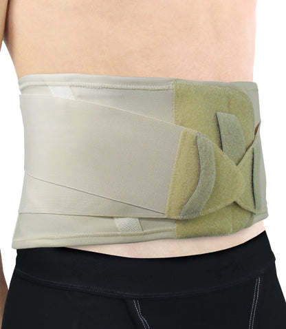 "Stays in place" lumbar support belt