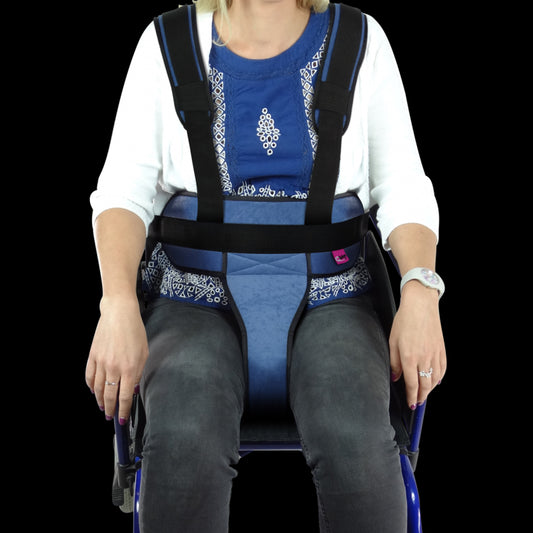 Harnais ceinture abdominale avec bretelles avec support périnéal de maintien au fauteuil serrure aimant