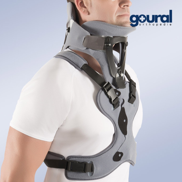Minervo bivalve cervical collar with removable thoracic support