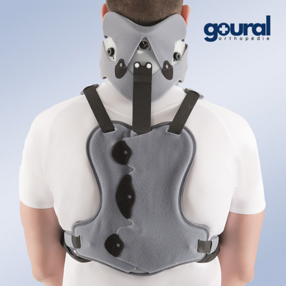 Minervo bivalve cervical collar with removable thoracic support