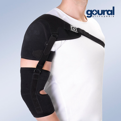 Neurological shoulder brace with arm and forearm support straps