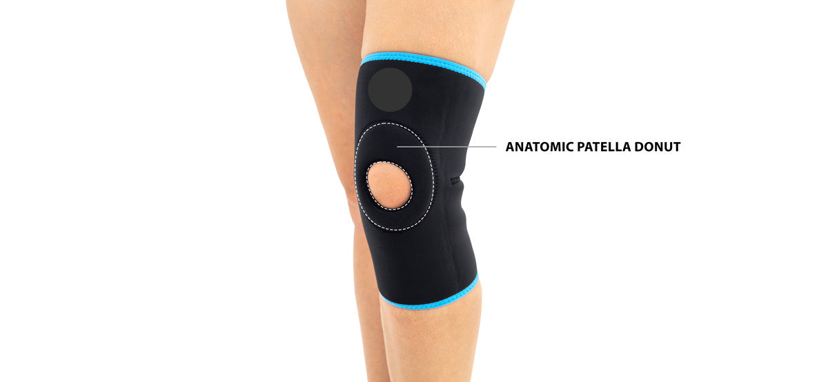 Genus patella window knee brace and patella centering