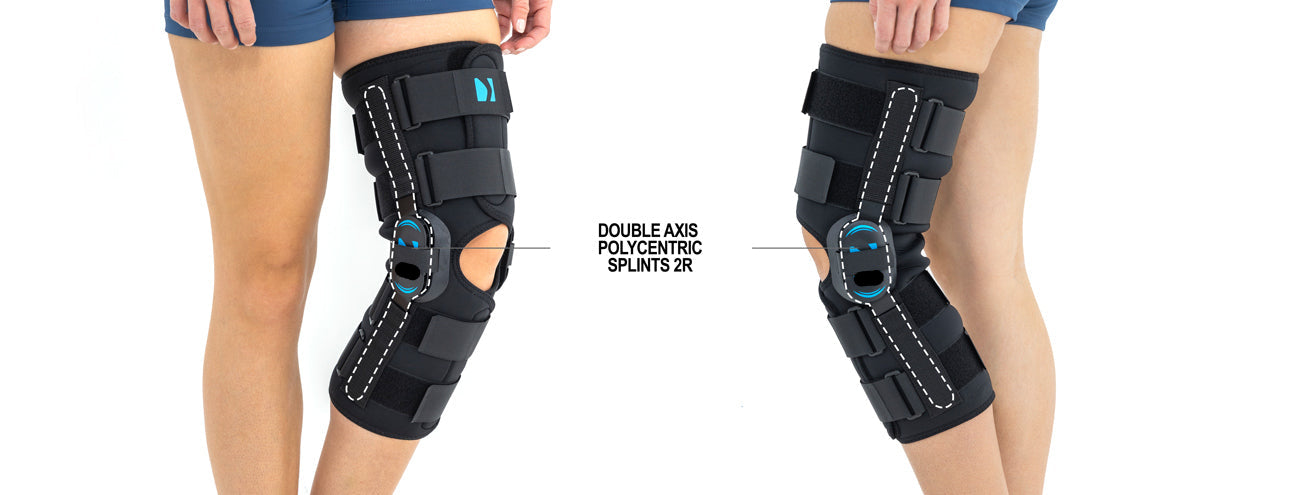 Genouillère ligamentaire longue avec baleines rigides articulées asymétriques exclusives goural Activ pren 2Ri