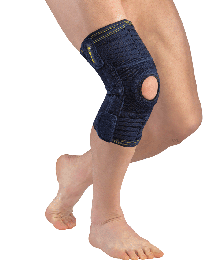 Adjustable, progressive ligament knee brace with patellar window