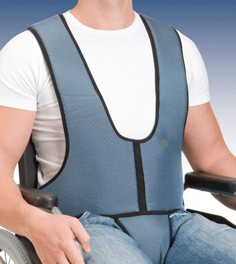 Harnais-gilet de maintien au fauteuil à fermeture zip avec support périnéal