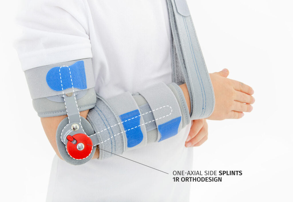 Articulated elbow brace without hand with pediatric arm support