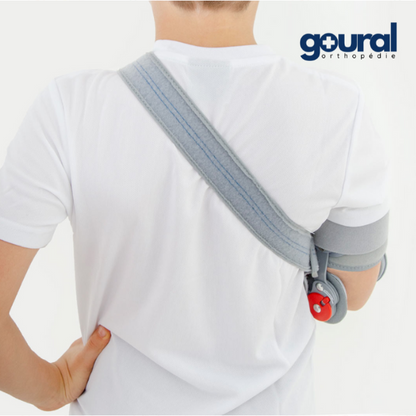 Articulated elbow brace without hand with pediatric arm support