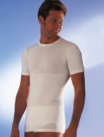 Sous-vêtement tricot de peau manches courtes mérinos Homme avec ceinture de maintien abdominal intégré