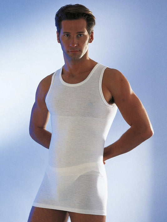 Sous-vêtement tricot de peau sans-manche mérinos Homme avec ceinture de maintien abdominal intégré